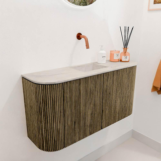 Mondiaz JOYA-DLUX 83.2cm meuble de salle de bains - arrondis gauche et droite couleur Dusk - Vasque FAYE position Milieu Sans trou de robinet couleur Ostra.