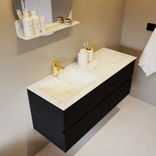 Mondiaz VICA-DLUX ensemble de meuble de salle de bain - 120cm - meuble sous-vasque urbain - 4 tiroirs - lavabo encastré nuage gauche - 1 trou de robinet - version haute de 60cm - opalo