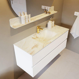 Mondiaz VICA-DLUX Ensemble de meuble de salle de bain - 120cm - meuble sous-vasque talc - 2 tiroirs - lavabo encastrée cloud milieu - 1 trou de robinet - version haute de 60cm - frape