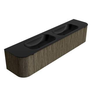 Mondiaz KURVE Badkamermeubelset - 200x46x40cm - 2 lade - 2 deuren - wastafel solid surface - dubbel - 2 kraangaten - Shadow