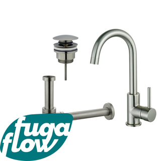 FugaFlow Eccelente Sobrado Badkamer Wastafelkraanset - hoge wastafelkraan - draaibare uitloop - klikwaste plug - design sifon - PVD Geborsteld RVS