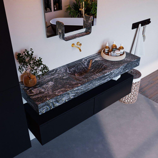 Mondiaz ALAN-DLUX Ensemble de meuble - 150cm - meuble Urban mat - 2 tiroirs - Lavabo Cloud Lava suspendu - vasque Centre - 0 trous de robinet