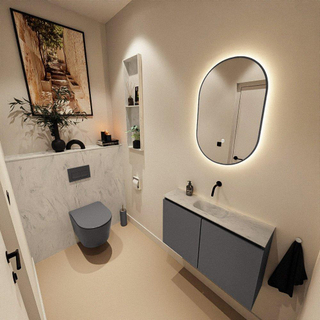 MONDIAZ TURE-DLUX Meuble toilette - 80cm - Dark Grey - EDEN - vasque Opalo - position centrale - sans trou de robinet