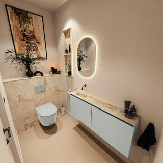 MONDIAZ TURE-DLUX Meuble toilette - 120cm - Greey - EDEN - vasque Frappe - position gauche - sans trou de robinet
