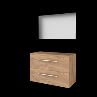 Basic-Line Ultimate 46 ensemble de meubles de salle de bain 100x46cm avec poignées 2 tiroirs lavabo miroir éclairage mfc whisky oak