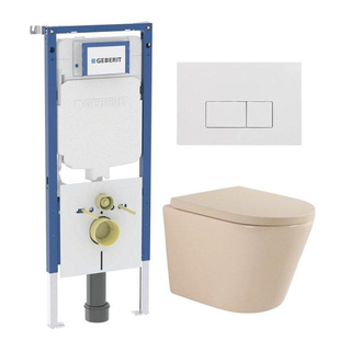 QeramiQ Dely Toiletset - 36.3x51.7cm - diepspoel - rimless - Geberit UP720 inbouwreservoir - softclose toilet zitting 35 mm - glans witte bedieningsplaat - rechthoekige knoppen - mat beige
