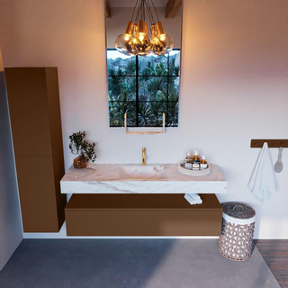 Mondiaz ALAN-DLUX Ensemble de meuble - 150cm - meuble Rust mat - 1 tiroir - Lavabo Cloud Frappe suspendu - vasque Centre - 1 trou de robinet