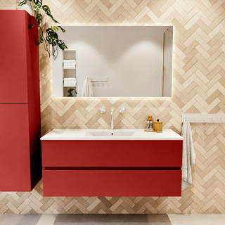 Mondiaz VICA ensemble de meuble de salle de bain - 120cm - meuble sous-vasque fire - 2 tiroirs - lavabo denia milieu - 1 trou de robinet - couleur Blanc Brillant - miroir LED - version XL 60cm haut