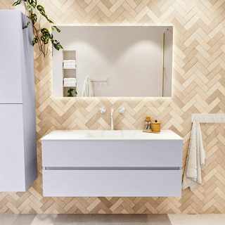 Mondiaz VICA ensemble de meuble de salle de bain - 120cm - meuble sous-vasque cale - 2 tiroirs - lavabo cloud milieu - 1 trou de robinet - couleur talc - miroir LED - version XL 60cm haut