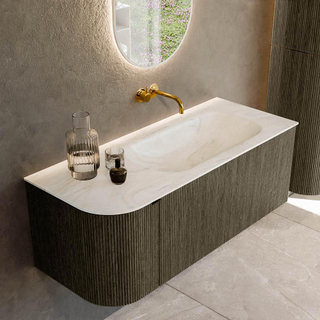 Ensemble de meuble de salle de bain Mondiaz KURVE-DLUX - 115x46x40cm - 1 tiroir - 1 porte - lavabo en solid surface - droite - sans trou de robinet - Shadow