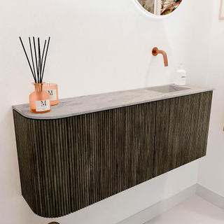 Mondiaz JOYA-DLUX 101.6cm meuble de toilette - arrondi gauche couleur Shadow - Vasque FAYE position Droite Sans trou de robinet couleur Glace.