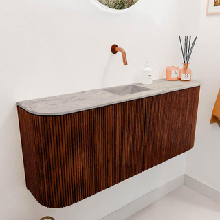 Mondiaz JOYA-DLUX 103.2cm toiletmeubel - ronding links en rechts kleur Ruby - Wastafel FAYE positie Midden Zonder kraangat kleur Glace.