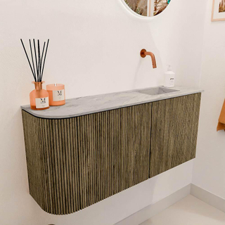 Mondiaz JOYA-DLUX 91.6cm meuble de toilette - arrondi gauche couleur Dusk - Vasque FAYE position Droite Sans trou de robinet couleur Glace.