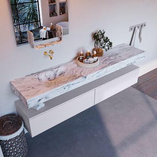 Mondiaz ALAN-DLUX Ensemble de meuble - 200cm - meuble Cale mat - 2 tiroirs - Lavabo Cloud Glace suspendu - vasque Gauche - 0 trous de robinet