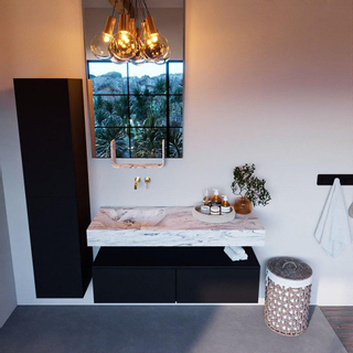 Mondiaz ALAN-DLUX Ensemble de meuble - 120cm - meuble Urban mat - 2 tiroirs - Lavabo Cloud Glace suspendu - vasque Gauche - 0 trous de robinet