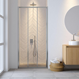 Sealskin Hooked porte coulissante trois parties 100x200 cm, verre de sécurité clair de 6 mm avec couche anti-calcaire chrome