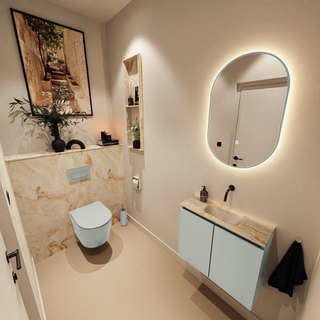 MONDIAZ TURE-DLUX Meuble toilette - 60cm - Greey - EDEN - vasque Frappe - position centrale - sans trou de robinet