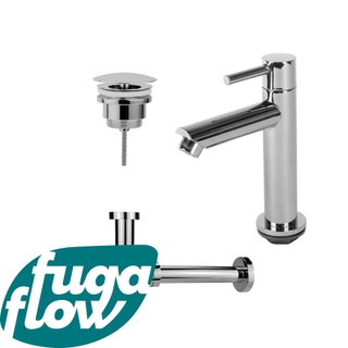 FugaFlow Eccelente Sobrado ensemble de robinets de lavabo avec robinet de lavabo sur pied bas, bouchon toujours ouvert et siphon design chromé