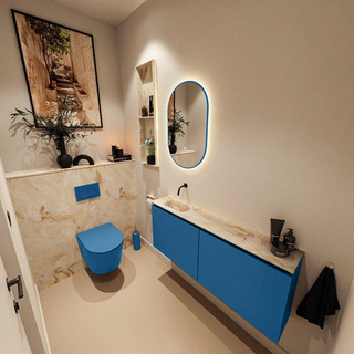 MONDIAZ TURE-DLUX Meuble toilette - 120cm - Jeans - EDEN - vasque Frappe - position gauche - sans trou de robinet
