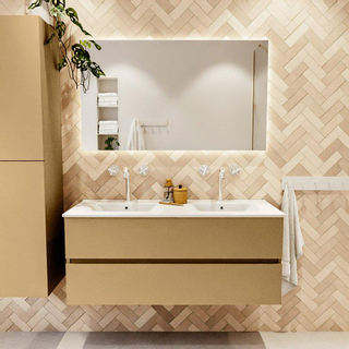 Mondiaz VICA ensemble de meuble de salle de bain - 120cm - meuble sous-vasque oro - 2 tiroirs - lavabo denia double - 2 trous de robinet - couleur Blanc Brillant - miroir LED - version XL 60cm de haut