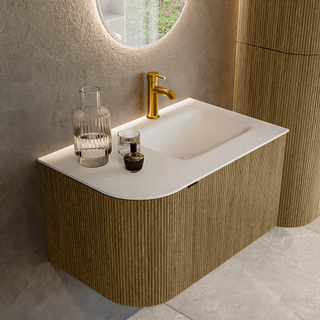 Mondiaz KURVE Badkamermeubelset - 75x46x40cm - 1 lade - 1 deur - wastafel solid surface - rechts - 1 kraangat - Dusk