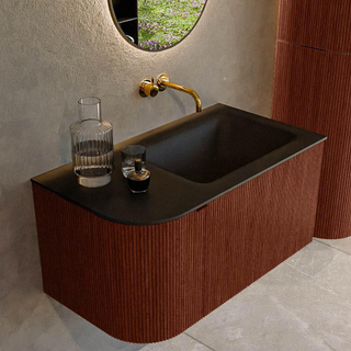 Mondiaz KURVE Ensemble de meuble salle de bain - 85x46x40cm - 1 tiroir - 1 porte - lavabo en solid surface - droite - sans trou de robinet - Ruby