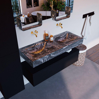 Mondiaz ALAN-DLUX Ensemble de meuble - 120cm - meuble Urban mat - 1 tiroir - Lavabo Cloud Lava suspendu - vasque Gauche et droite - 0 trous de robinet