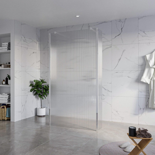 FugaFlow Eccelente Vetro Douche à l'italienne - 110x200cm - verre clair nervuré - anticalcaire - verre de sécurité 8mm - 2 parois latérales 30cm - avec bras muraux et profilés d'angle - Chrome