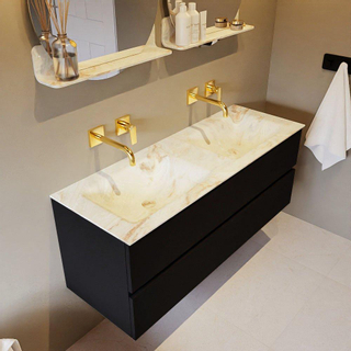 Mondiaz VICA-DLUX ensemble de meuble de salle de bain - 130cm - meuble sous-vasque urban - 2 tiroirs - lavabo encastré cloud double - sans trous de robinet - version haute de 60cm - frape