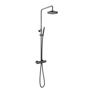 Hotbath Cobber thermostatische regendoucheset met 20cm ronde hoofddouche staafhanddouche zwart chroom SHOWROOMMODEL