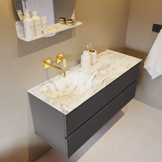 Mondiaz VICA-DLUX ensemble de meuble de salle de bain - 120cm - meuble sous-vasque gris foncé - 4 tiroirs - lavabo encastré cloud gauche - sans trous de robinet - version haute de 60cm - glace