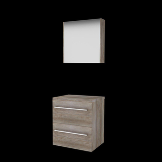 Basic-Line Comfort 46 ensemble de meubles de salle de bain 60x46cm avec poignées 2 tiroirs lavabo top armoire de toilette mfc scotch oak