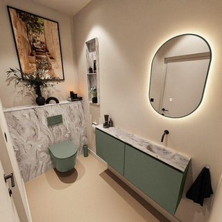 MONDIAZ TURE-DLUX Meuble toilette - 120cm - Army - EDEN - vasque Glace - position droite - sans trou de robinet