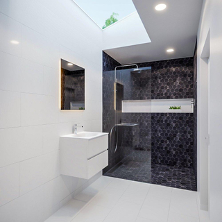 ENSEMBLE DE MEUBLE MONDIAZ VICA - 60cm - 2 tiroirs - lavabo Moon central - 1 trou de robinet - solid surface talc