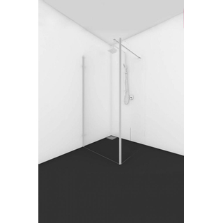 Van Rijn Products ST01 Vaste wand - 100x200cm - helder glas - haakse wand scharnierend - links en rechts - stabilisatiestang