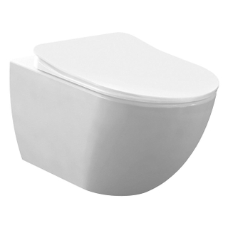 Creavit Hangend Toiletset - 35.3x51cm - RVS Bidetsproeier - spoelrandloos - met zitting - wit