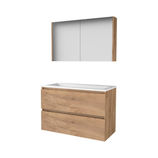 Basic-Line Comfort 46 ensemble de meubles de salle de bain 100x46cm sans poignée 2 tiroirs lavabo acrylique 0 trous de robinetterie armoire de toilette mfc whisky oak