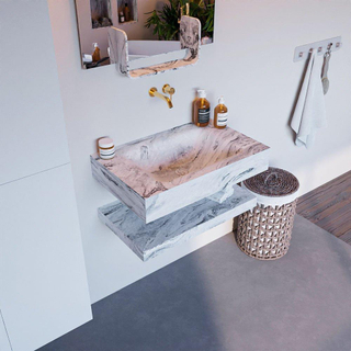 Mondiaz ALAN-DLUX Ensemble de meuble - 70cm - meuble Glace mat - 0 tiroirs - Lavabo Cloud Glace suspendu - vasque Centre - 0 trous de robinet