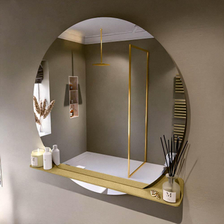 Mondiaz SPOT Badkamerspiegel - rond 120cm - spiegelplanchet - kleur Oro