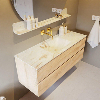 Mondiaz VICA-DLUX Ensemble de meuble de salle de bain - 130cm - meuble sous-vasque chêne blanchi - 2 tiroirs - lavabo encastré nuage milieu - sans trous de robinet - version haute de 60cm - frape