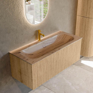 MONDIAZ KURVE-DLUX 110cm badmeubel kleur Oak met 1 lade en 0 deuren. Wastafel BIG MEDIUM Midden 1 kraangat Arena.