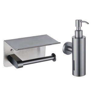 FugaFlow Eccelente Acces toilet accessoireset - zeepdispenser - toiletrolhouder - met plateau - geborsteld gunmetal