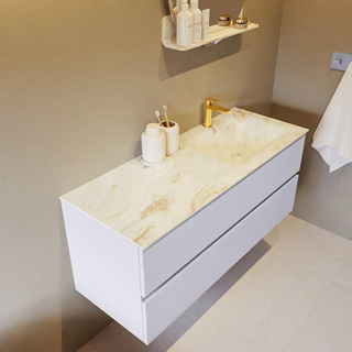 Mondiaz VICA-DLUX Ensemble de meuble de salle de bain - 120cm - meuble sous-vasque cale - 2 tiroirs - lavabo encastré cloud droite - 1 trou de robinet - version haute de 60cm - frape