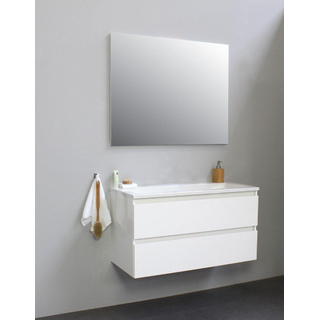Basic Bella Badkamermeubelset - 100x55x46cm - 1 wasbak - Acryl - Wit - 0 kraangaten - Wandspiegel zonder verlichting - Spaanplaat Wit hoogglans