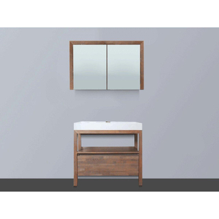 Saniclass Natural Wood Meuble avec armoire miroir 80cm Grey Oak avec vasque Blanche 1trou pour robinetterie