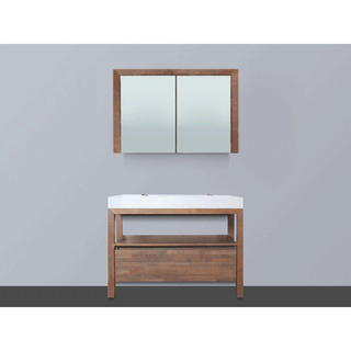 Saniclass Natural Wood Meuble avec armoire miroir 100cm Grey Oak avec vasque en pierre naturelle Grey stone sans trou pour robinetterie