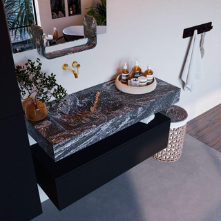 Mondiaz ALAN-DLUX Ensemble de meuble - 110cm - meuble Urban mat - 1 tiroir - Lavabo Cloud Lava suspendu - vasque Gauche - 0 trous de robinet