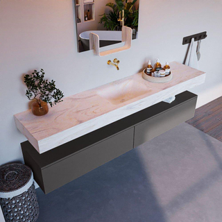 Mondiaz ALAN-DLUX Ensemble de meuble - 200cm - meuble Dark grey mat - 2 tiroirs - Lavabo Cloud Ostra suspendu - vasque Centre - 0 trous de robinet