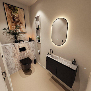 MONDIAZ TURE-DLUX Meuble toilette - 80cm - Urban - EDEN - vasque Glace - position gauche - 1 trou de robinet