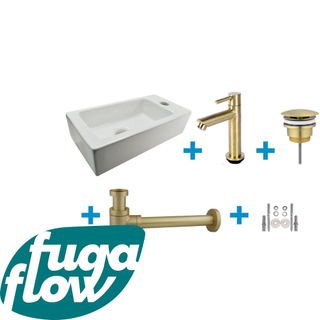 FugaFlow Eccelente Sobrado Badkamer Fonteinset - rechts - 1 kraangat - fonteinkraan geborsteld messing - wit